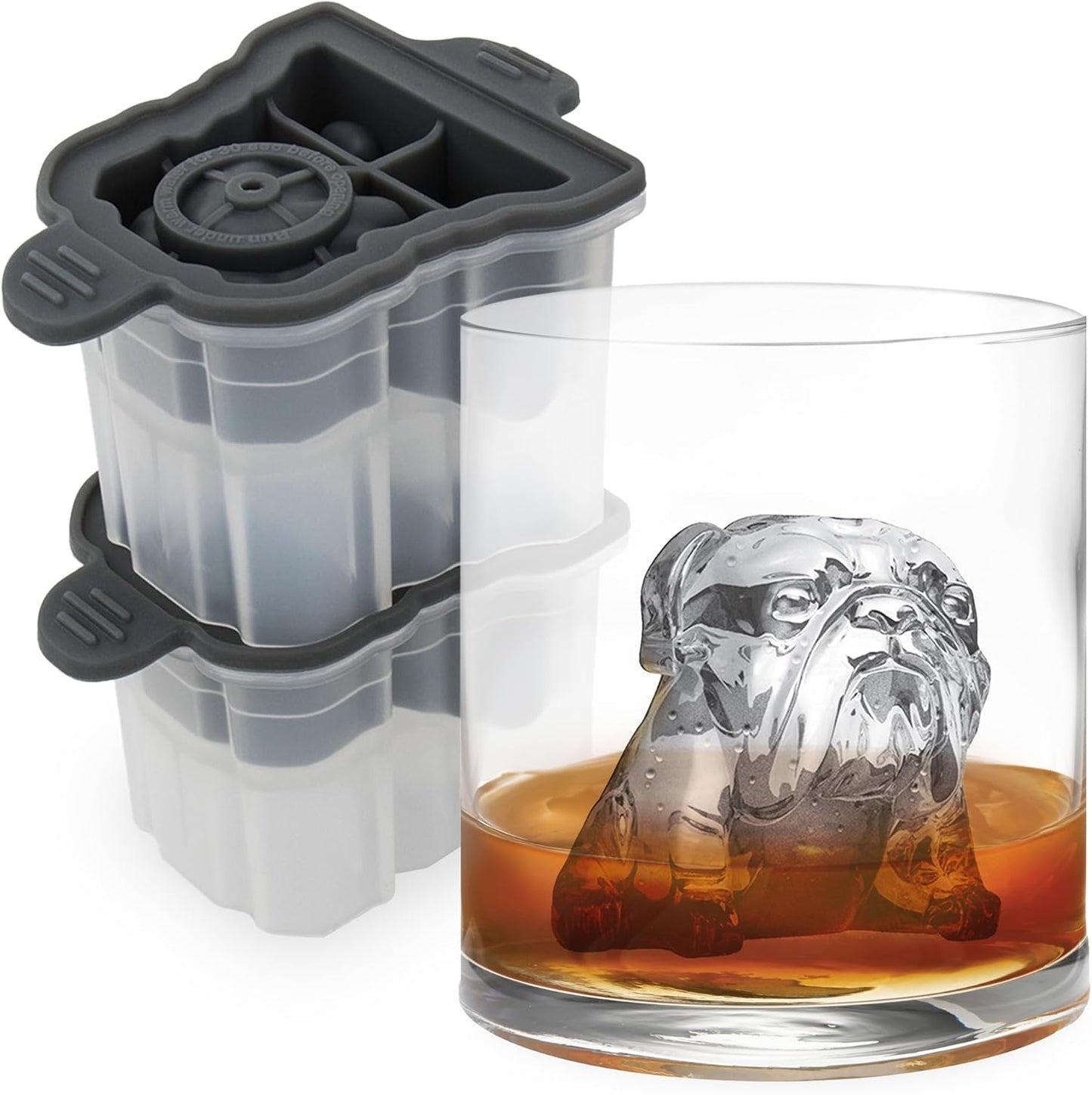 Tovolo Bulldog Shaped Ice Molds, Set of 2 - Large Ice Mold Gift Ideal for Dog Lovers - Unique Ice Mold Chills Drinks - Odor-Free Freezer Storage, Dishwasher-Safe with Silicone Plunger