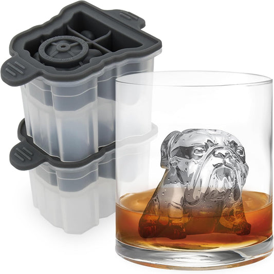 Tovolo Bulldog Shaped Ice Molds, Set of 2 - Large Ice Mold Gift Ideal for Dog Lovers - Unique Ice Mold Chills Drinks - Odor-Free Freezer Storage, Dishwasher-Safe with Silicone Plunger