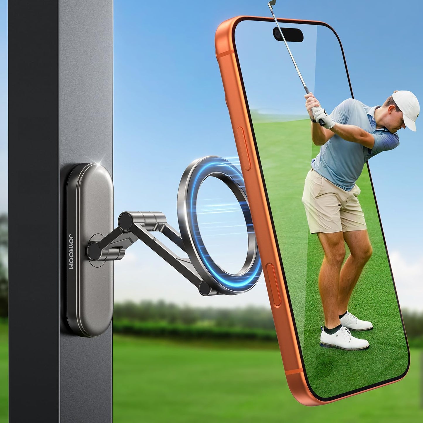 JOYROOM Upgraded Magnetic Golf Cart Phone Holder, [Tri-fold+All Metal] Magsafe Phone Holder Compatible with MagSafe iPhone 17 16 15 14 13 12 Fits EZGO Club Car Yamaha Icon Golf Cart Accessories Gifts