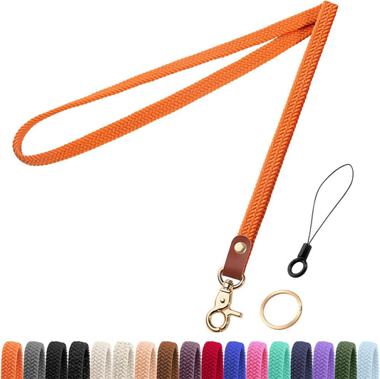 Fishent Stretchy Thin Lanyards for Keys ID Badges, Cute Long Teacher Neck Key Lanyard Keychains for Women Men Wallet Phone(Orange)