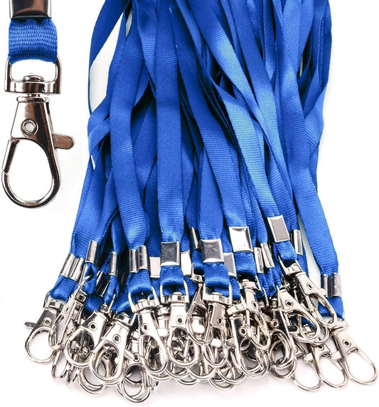 Lanyards 100 Pcs Bulk Lanyard for Id Badges Flat Black Lanyard with Badge Clip Swivel Hook (100, Blue)