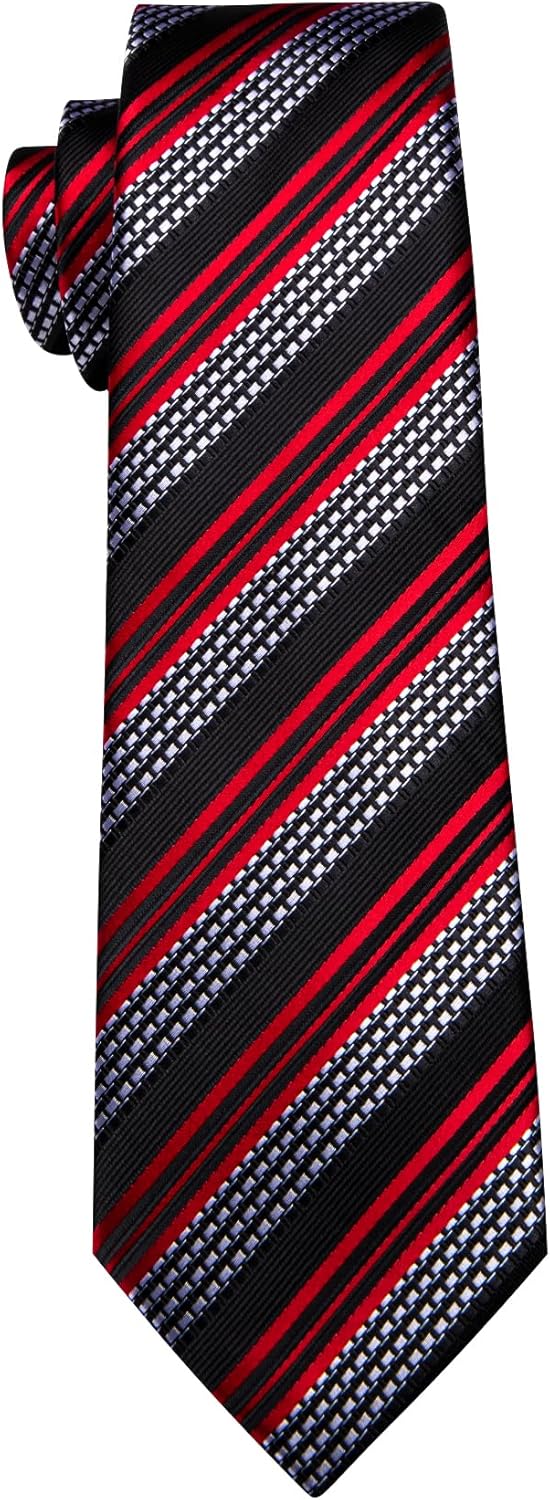 Barry.Wang Designer Classic Ties for Men Set Formal Pocket Square Cufflink Check Plaid