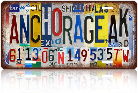 Vintage City Wall Decor Anchorage,Ak License Plate Metal Sign Tin Signs Poster