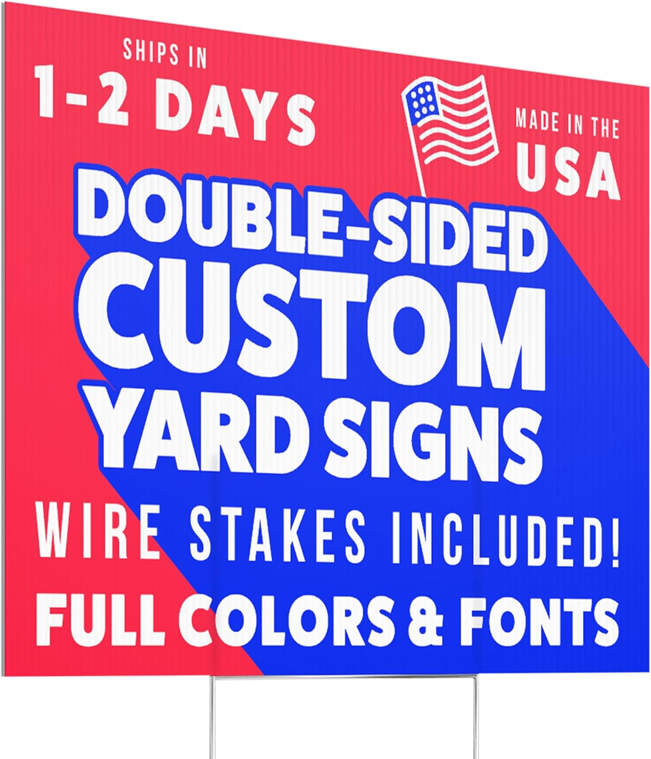 12x18" Double Sided Customizable Outdoor Yard Sign made from Corrugated Plastic with Metal "H" Stake, Easy to Design, Sign for Business, Garage or Yard Sale, Home, Office, (12" x 18")