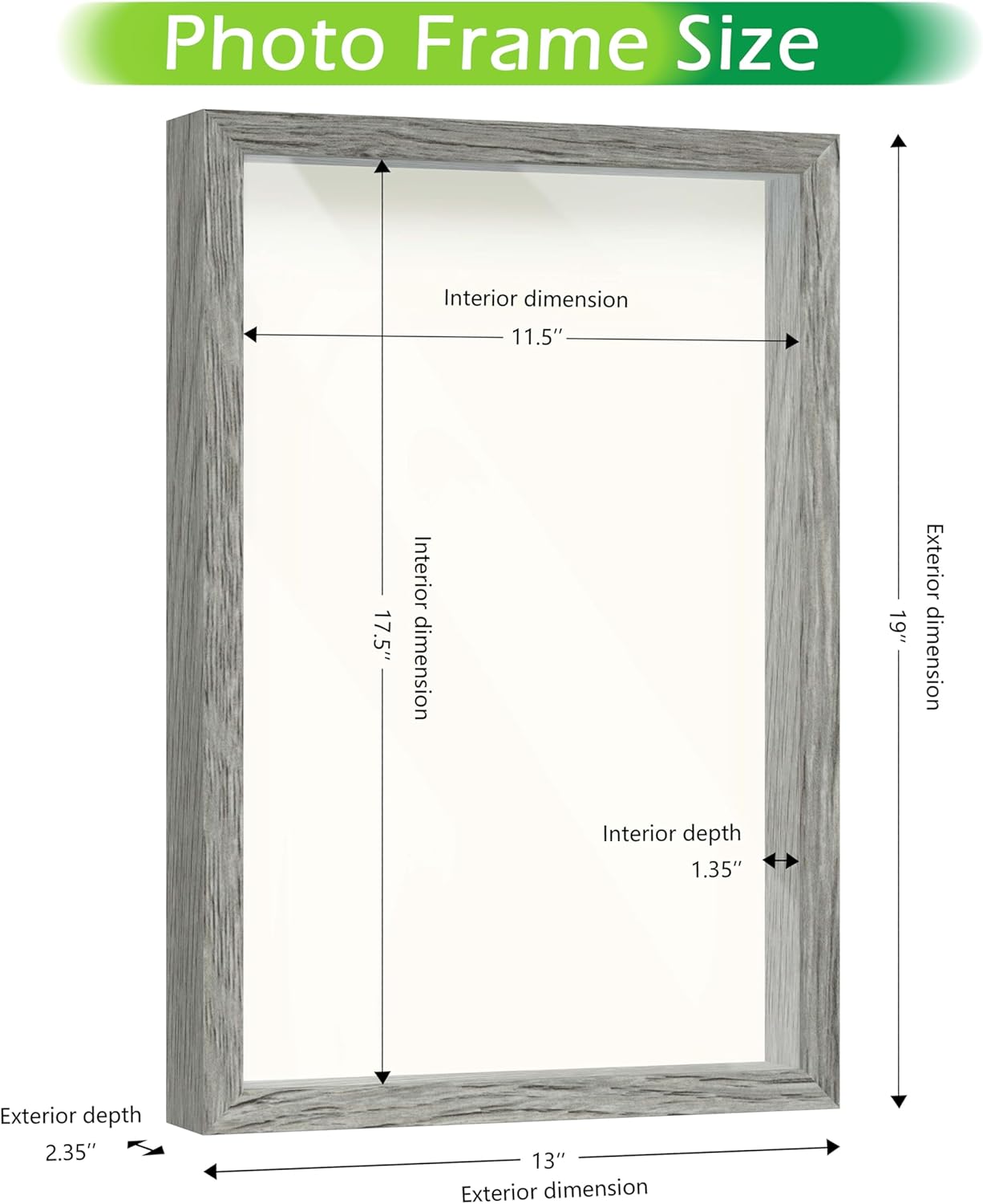 FrameWorks 12" x 18" Grey Wooden Shadow Box Frame – Soft Felt Back, Tempered Glass, and Included Elegant White Ball Push Pins