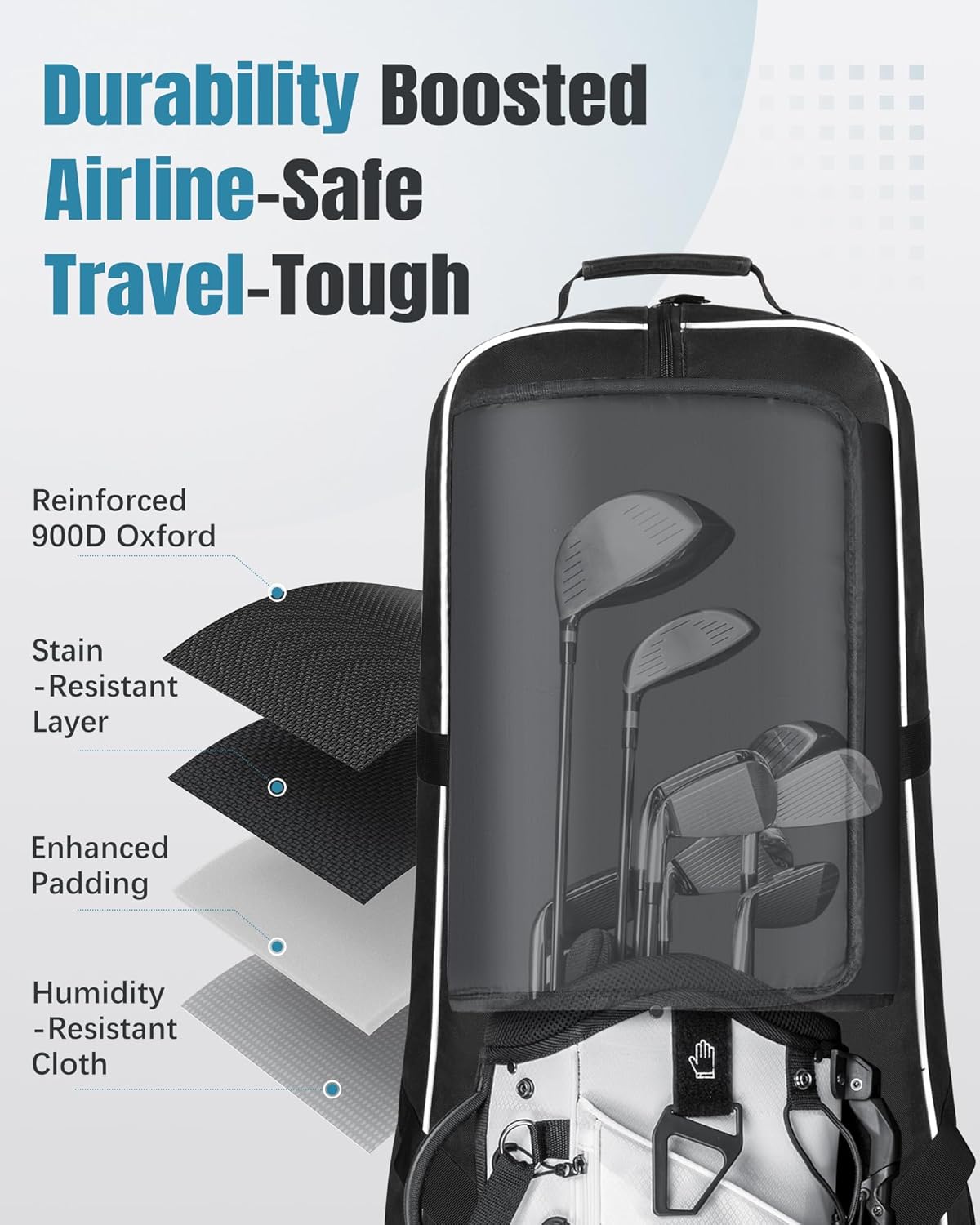 Golf Travel Bags for Airlines with Wheels, Soft-Sided 900D Oxford Cover, Padded Club Protection, Universal Fit Golf Gifts for Men and Women