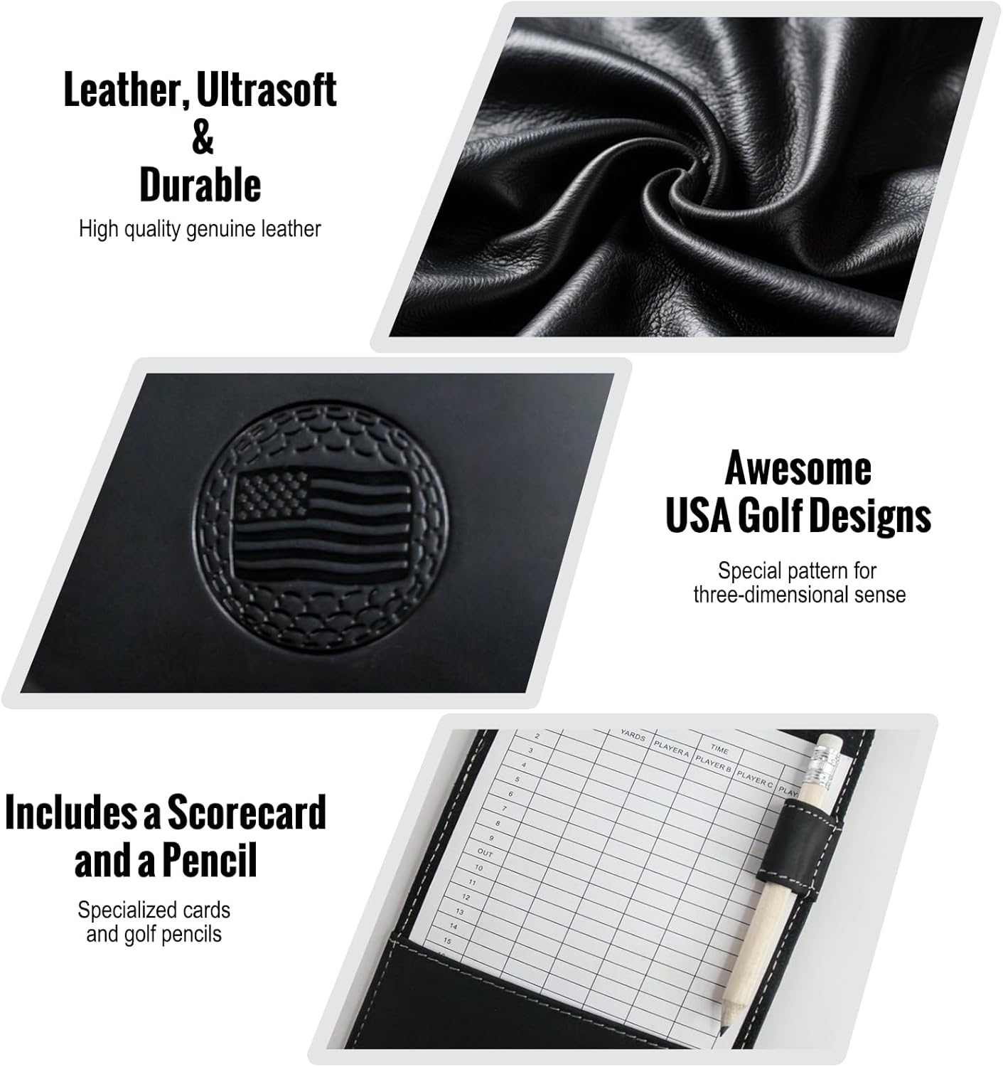 Leather Golf Scorecard Holder: USA Genuine Crazy Horse Leather Golf Yardage Book Cover with 1 Scorecard 1 Pencil Golf Notebook Back Pocket Cool Golf Gifts for Him Golfers Men