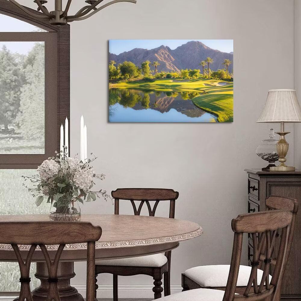 Indian Wells Golf Course Wall Art for Office USA California Golf Course Picture Poster Print on Canvas for Living Room Bedroom Bathroom Home Decorations Framed Ready to Hang(12''H x 16''W)