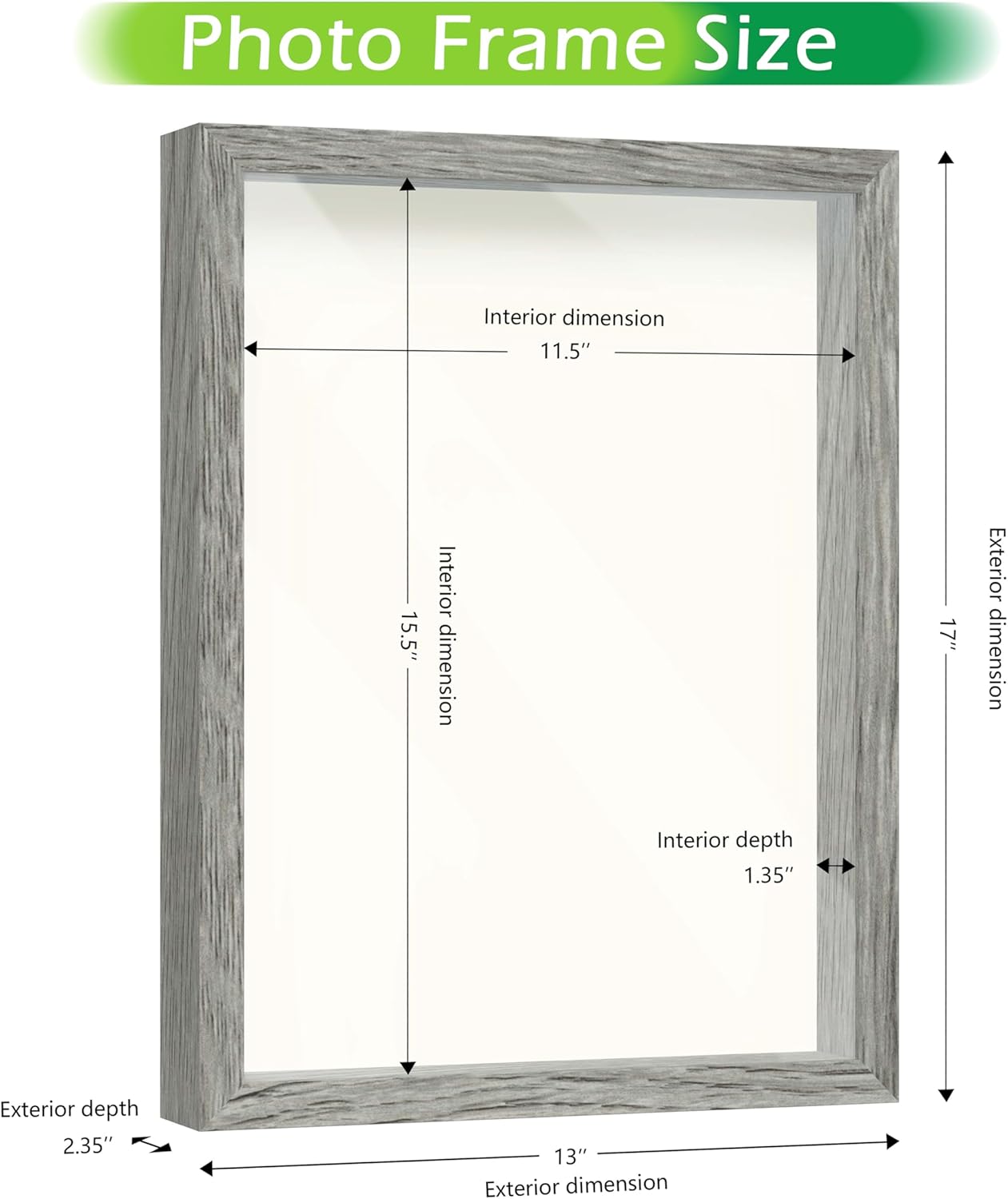 FrameWorks 12x16 Driftwood Wooden Shadow Box Frame – Soft Felt Back, Tempered Glass, and Included Elegant White Ball Push Pins