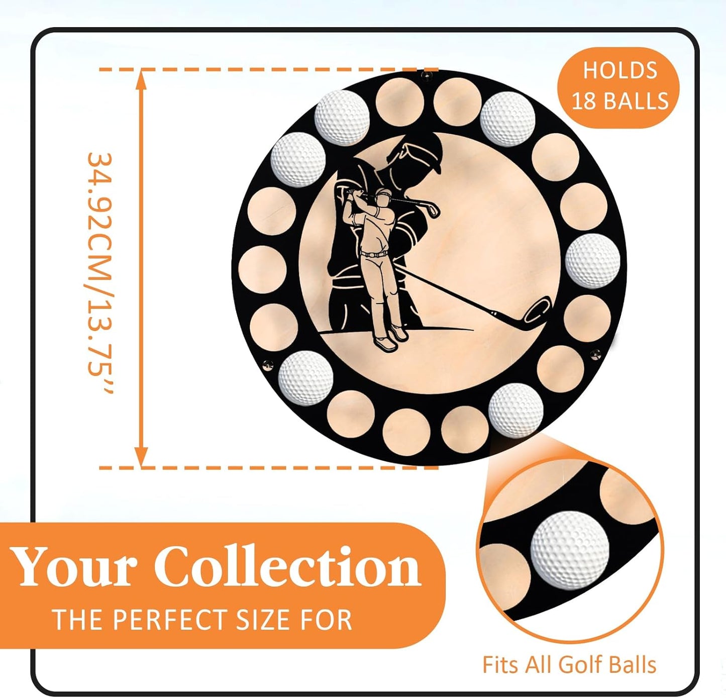 Golf Ball Display Case Wall Mounted Golf Ball Display Holder 13.75 inch Round Golf Ball Case Display Golf Ball Display Stand for Display & Decor for Enthusiasts Collectors, Can Holds 18 Balls