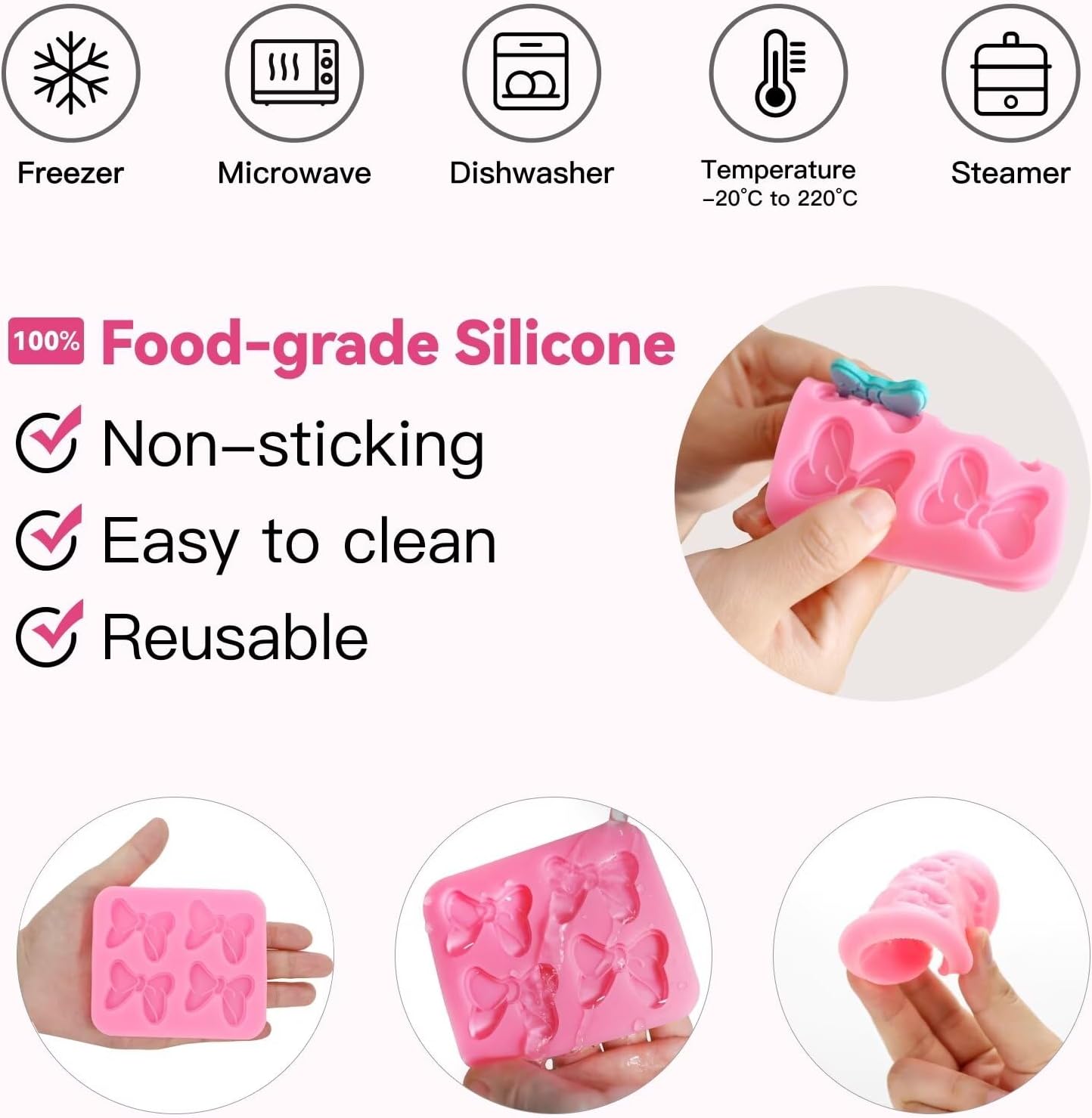 4 Pcs Bow Silicone Mold Fondant Bow Mold Cupcake Bow Molds for Cake Decorating Chocolate Candy Cake Pop Molds for DIY Desserts Fondant Clay