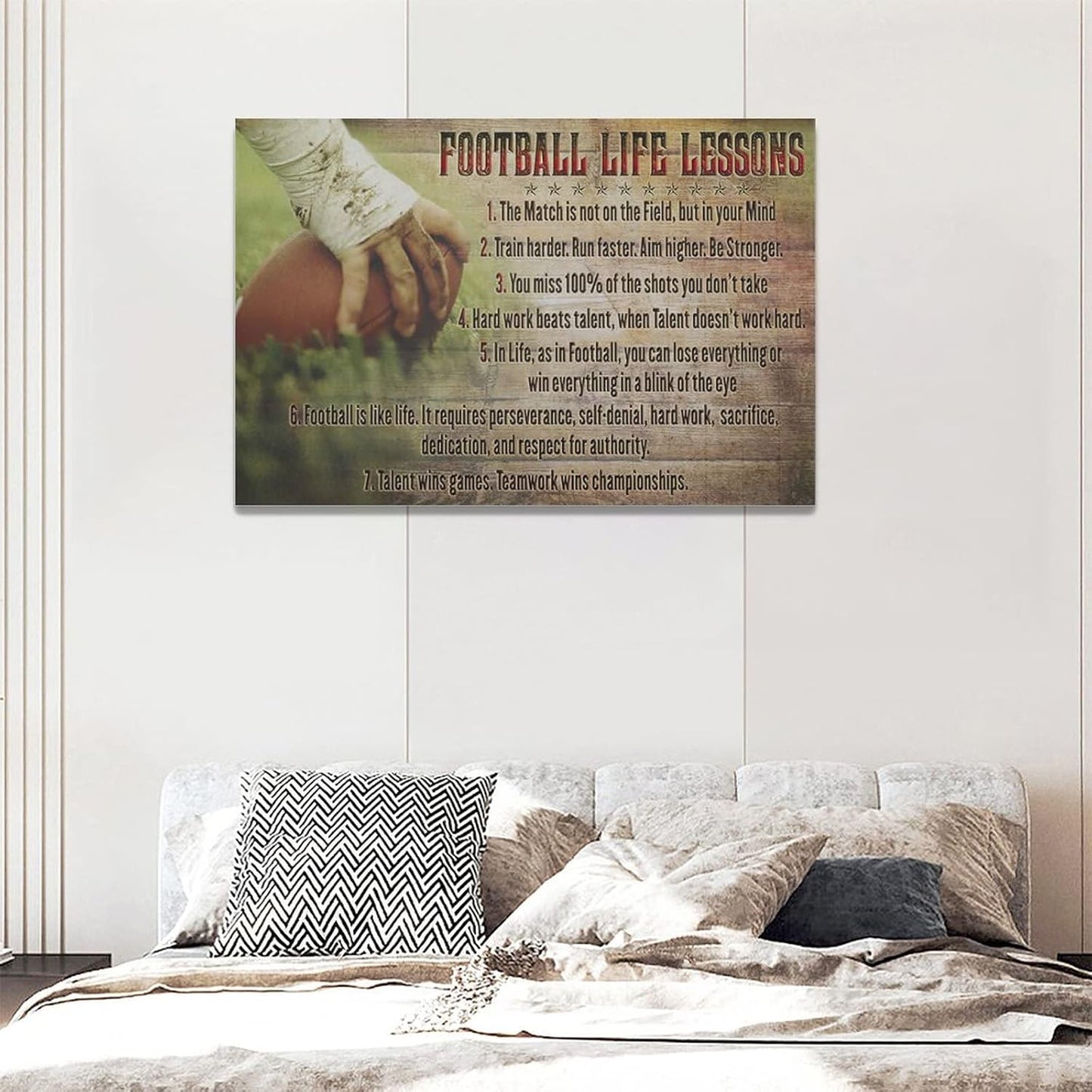 Football Life Lessons Wall Art Pictures Wall Decor Gifts for Football Player Boy Man Football Fan Vintage Football Sports Canvas Painting Print Artwork Framed for Classroom Boy Room Gym Office 16"x24"