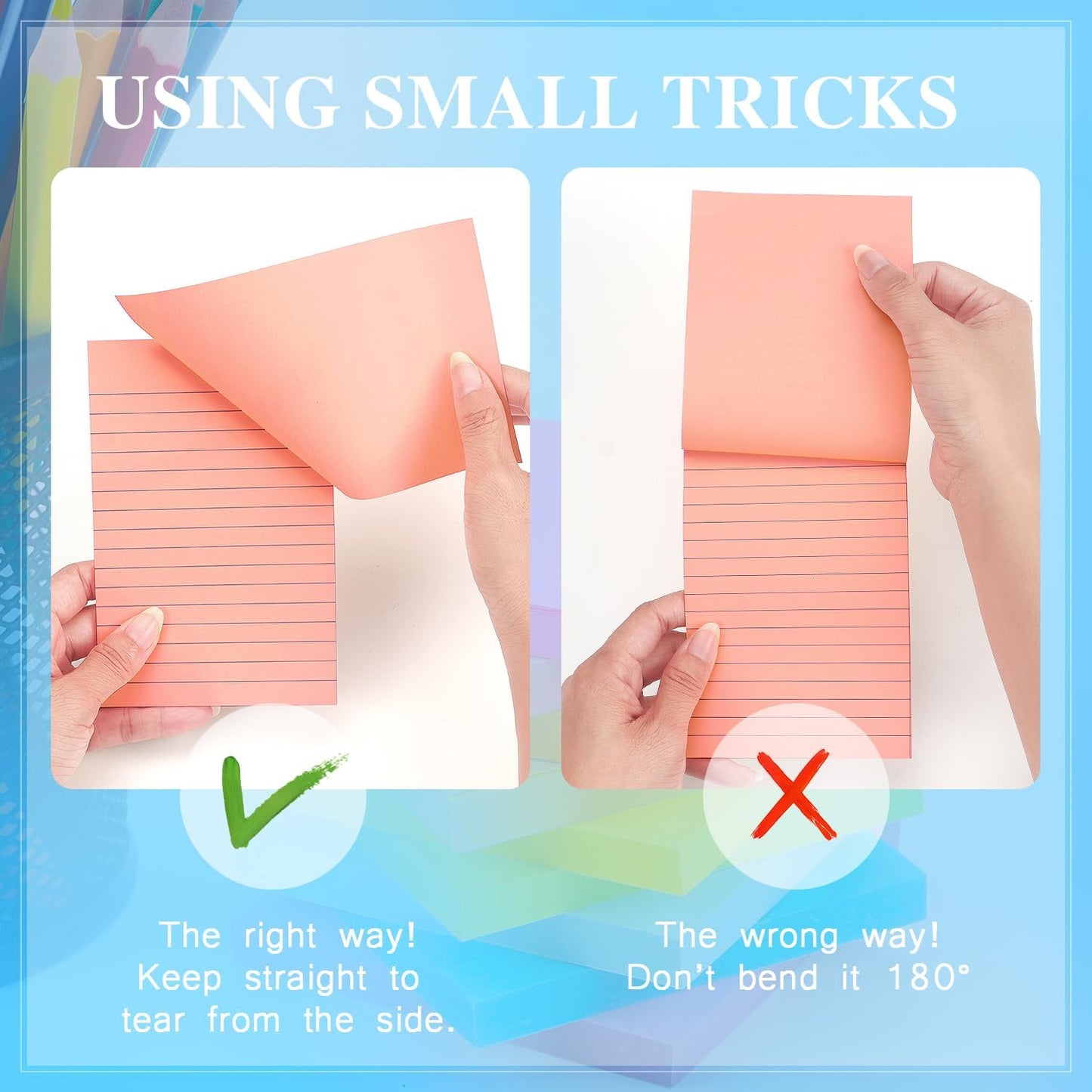 Early Buy 6 Pads Lined Sticky Notes with Lines 4x6 Self-Stick Notes Bright Color Sticky Notes, 45 Sheets/Pad (Pink)