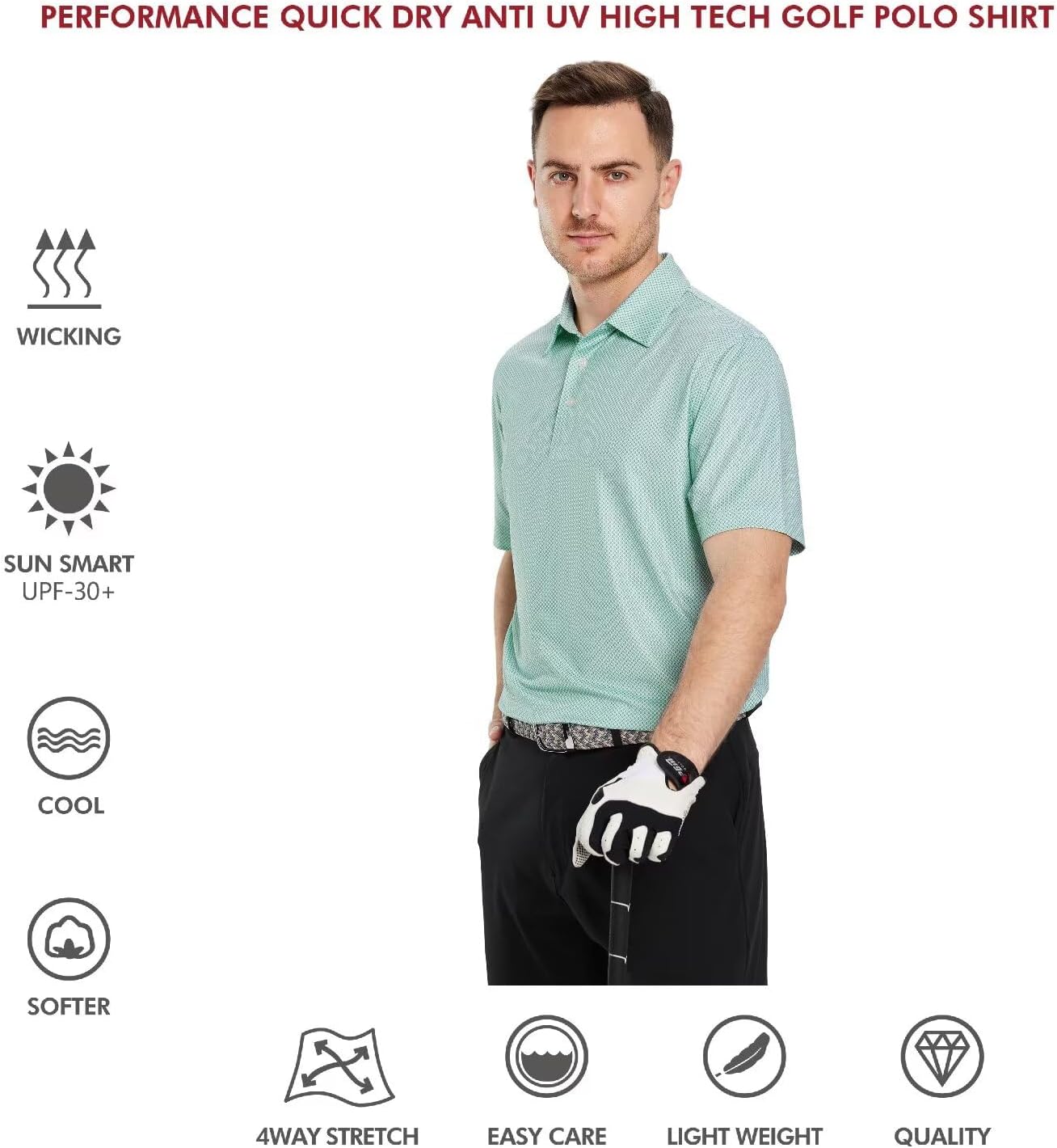 Golf Shirts for Men Dry Fit Short Sleeve Print Performance Moisture Wicking Polo Shirt