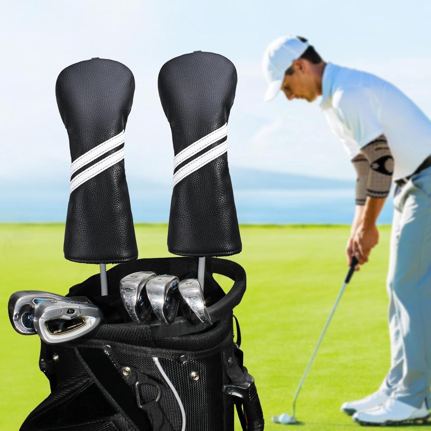 Golf Club Head Covers - 4pcs or 1pc Golf Accessories Club Covers Set for Woods and Driver Fairway Hybrids with Interchangeable Tags