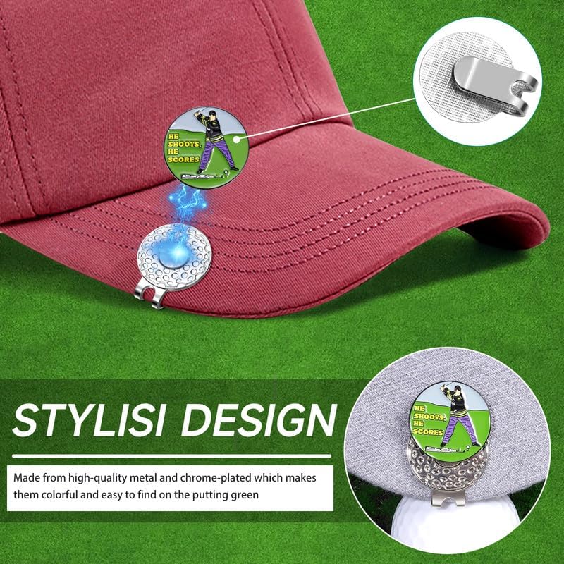 Funny Ball Marker Hat Clip, Magnetic Enamel Golf Ball Markers for Putting Green, Golf Ball Marker with Magnetic Hat Clip, Unique Gift for Golf Lovers
