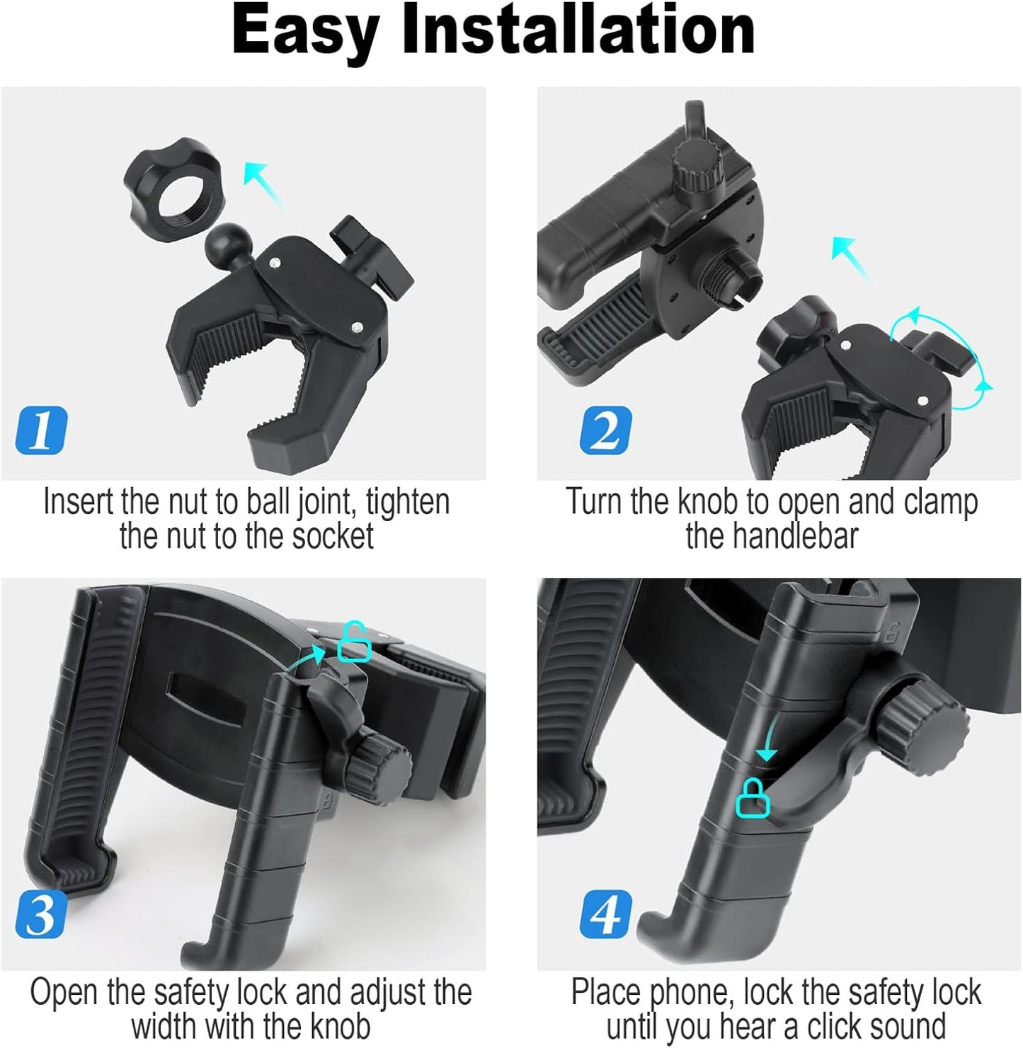 Golf Cart Phone Holder, Cell Phone Holder Mount Compatible with EZGO/Club Car/Yamaha, Universal Compatible with iPhone Galaxy Google Pixel, Golf Cart Accessories Fit for Smart Phones, Black