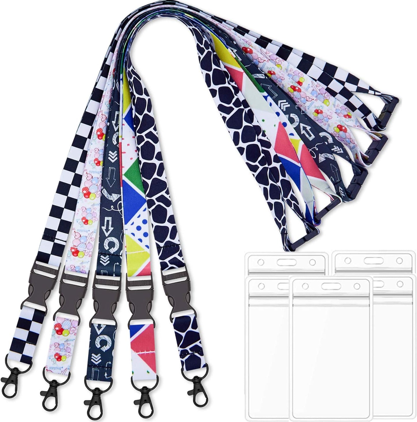 AMUU 5 Pack Adjustable Cruise Lanyards Quick Release with ID Badge Holder Vertical,Neck Office Breakaway Printing Lanyard,for Women Key Kids Ship Card