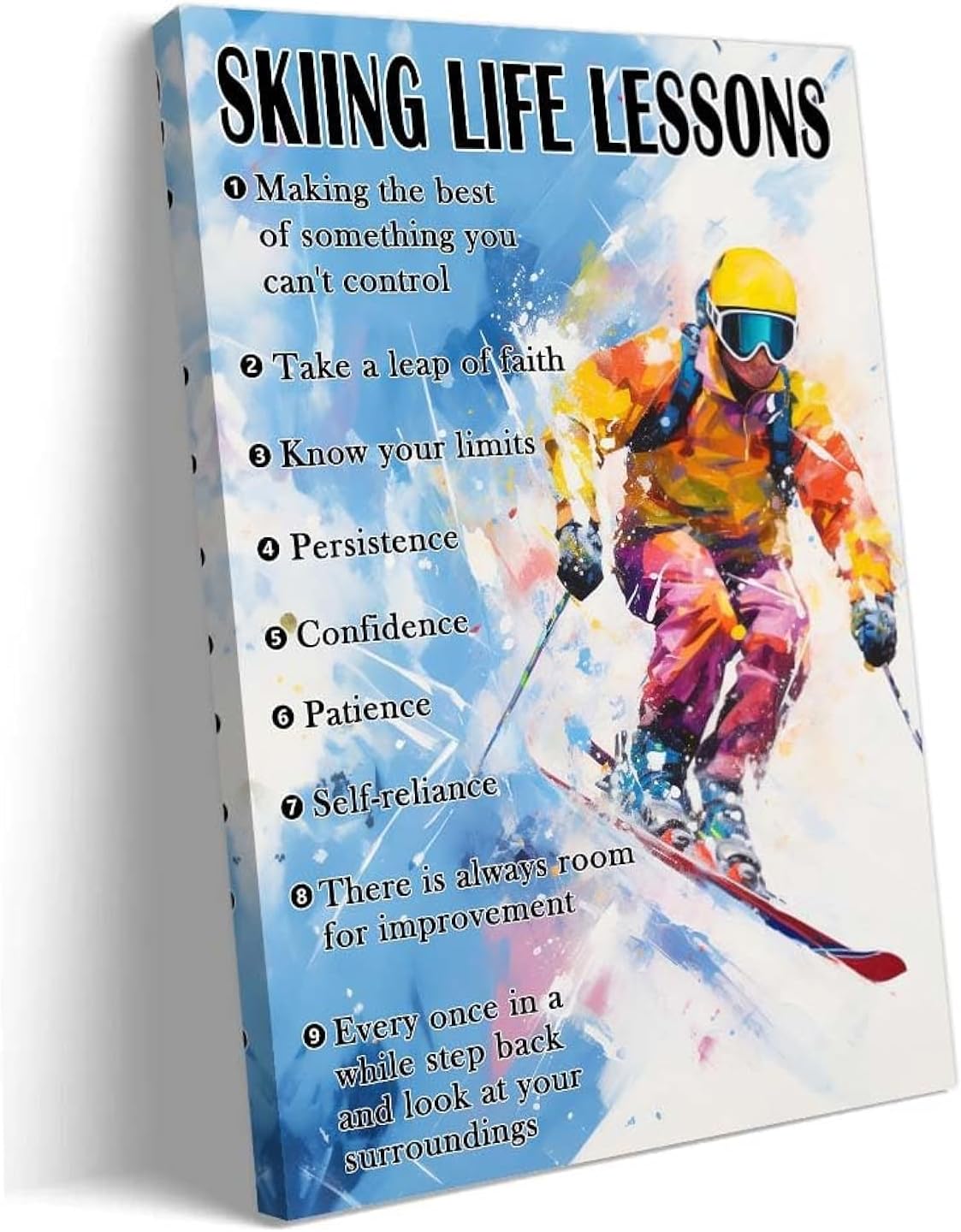 Strofupp Skiing Wall Art Inspirational Sport Quotes Poster Framed Life Lessons Pictures Wall Art Painting Vintage Skiing Poster Artwork 08x12 inches