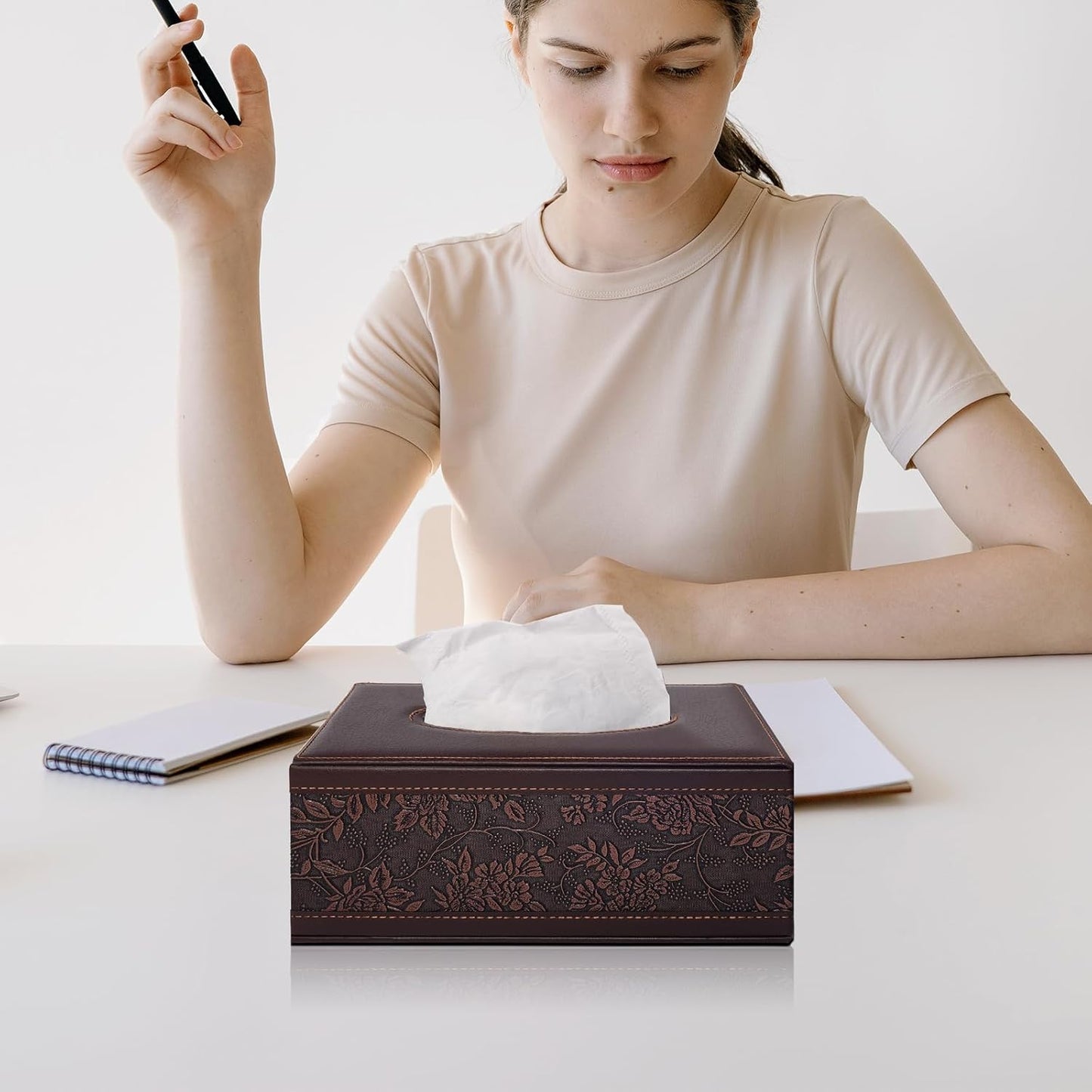 PU Leather Tissue Box Cover Tissue Box Holder Rectangle Tissues Organizer with Magnetic Bottom,Decorative Napkin Caddy for Vanity Dresser Night Stand Table Countertop Home Office Car,Retro