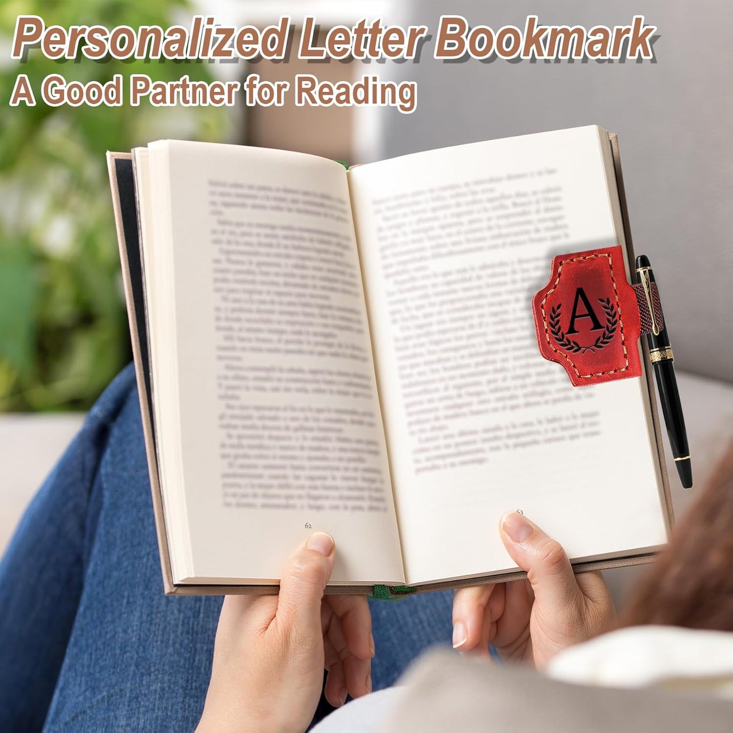 Bygone Mark Bookmark with Pen Holder, 26 Letters Name Initial Personalized Magnetic Bookmarks, Leather Book Mark for Men Women, Travelers Accessories, Teachers Readers Book Lovers Gifts (Red, V)