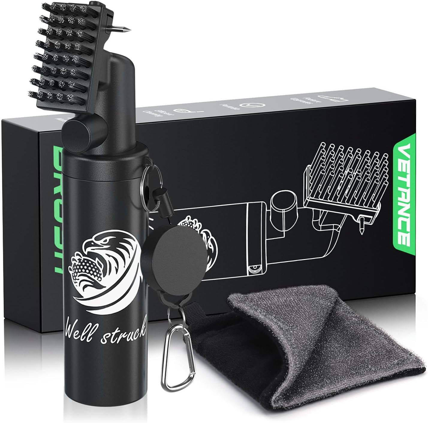 4oz Golf Club Cleaner - Pro Golf Club Brush and Golf Cleaning Bag with Clean Face Liner & Dry Exterior, Ergonomic Trigger, Groove Cleaner & Retainer Clip, Essentials Golf Accessories