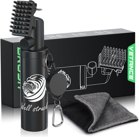 4oz Golf Club Cleaner - Pro Golf Club Brush and Golf Cleaning Bag with Clean Face Liner & Dry Exterior, Ergonomic Trigger, Groove Cleaner & Retainer Clip, Essentials Golf Accessories