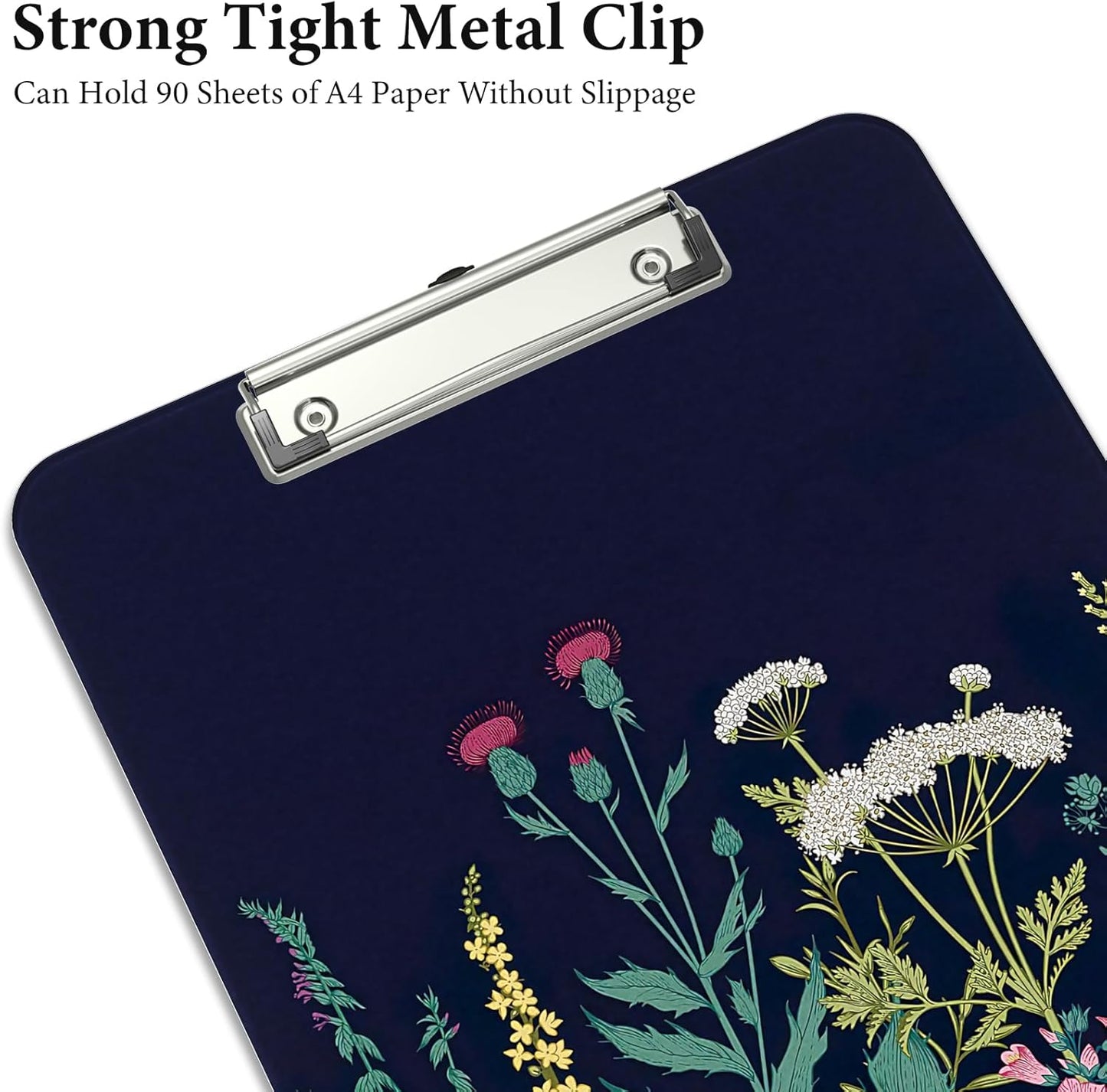 Rimilak Plastic Clipboards with Metal Clip, A4 Letter Size 9 x 12.5 in, Office Decorative for Students Women Men and Kids, Cute Custom Pattern, Night Flower