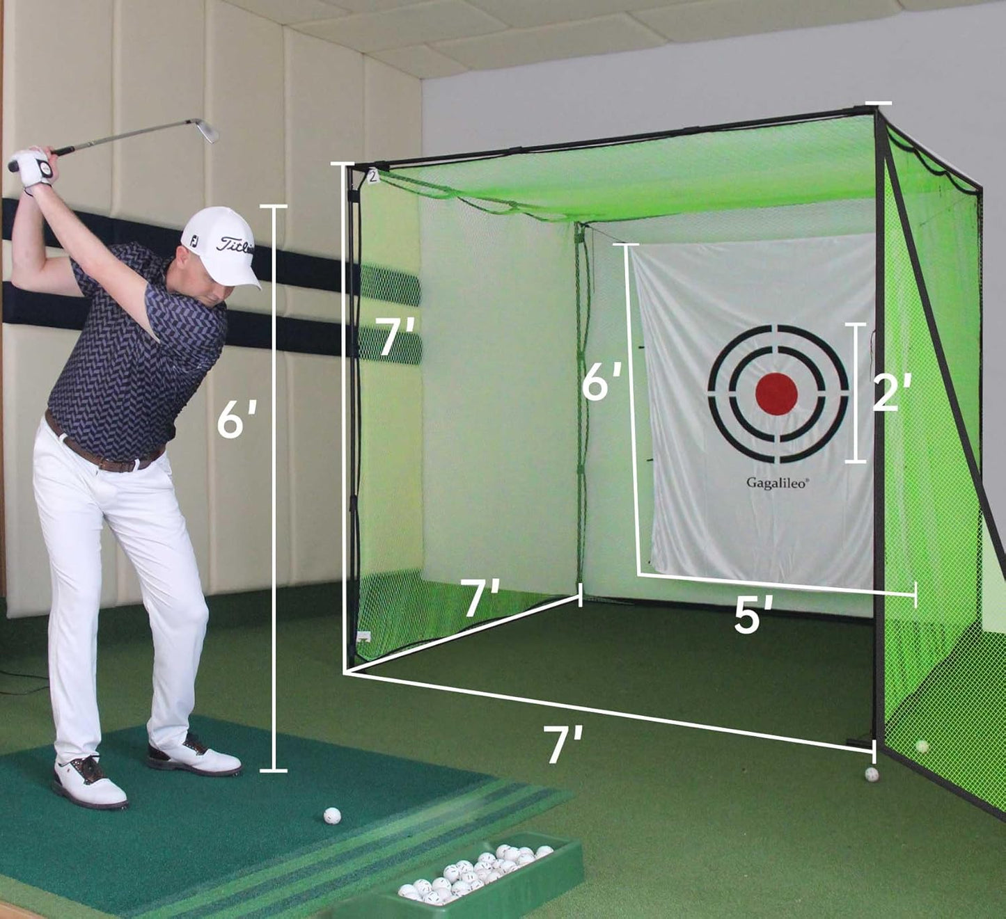 Gagalileo Golf Cage Net with Steel Frame and Target: 7X7X7FT Heavy Duty Practice Net for Backyard Driving & Indoor Driving Range Outdoor Training