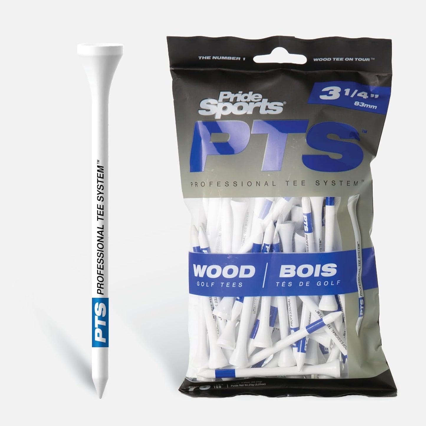 PrideSports PTS Wood Golf Tees | 75 Count, 3-1/4 Inch | #1 Wood Tee on Tour | Best for Drivers & Woods