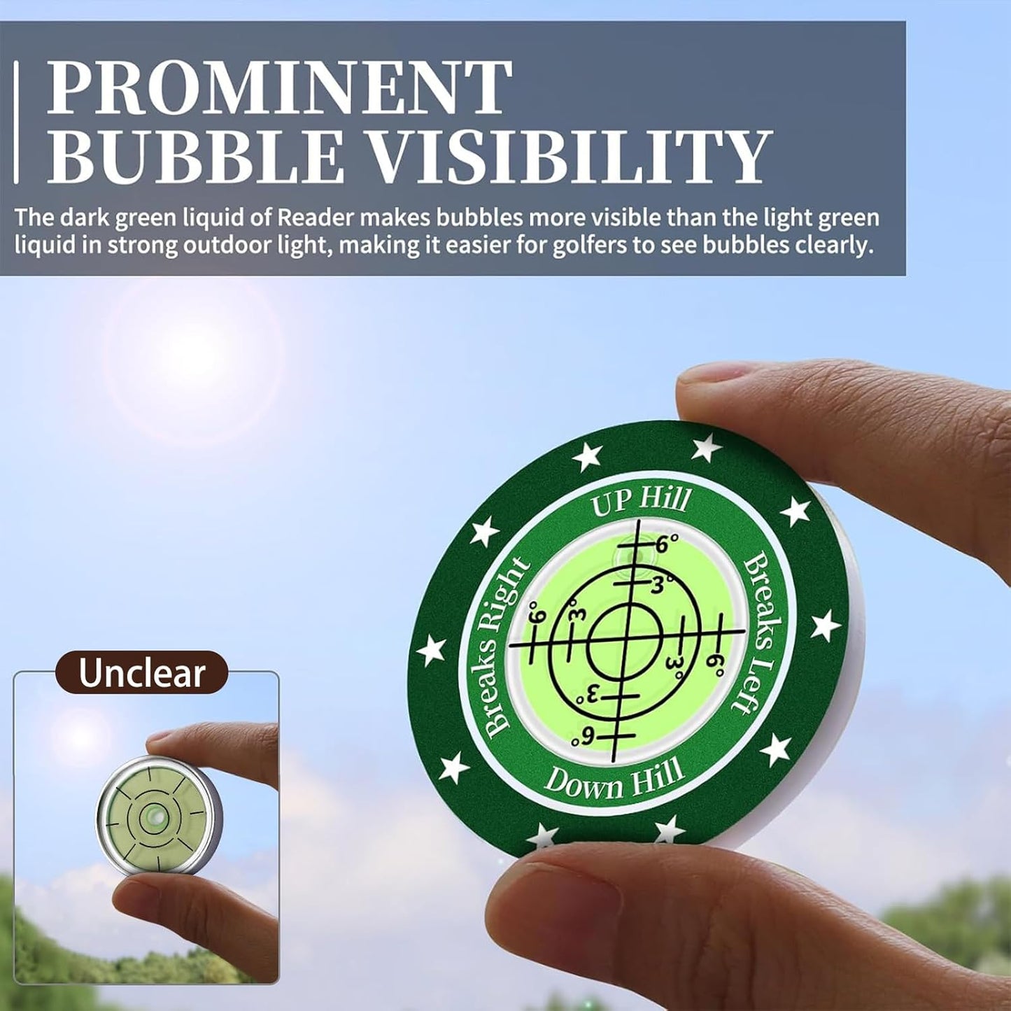 Golf Green Reader, 2 Pack Golf Ball Marker Hat Clip with High Precision Horizontal Bubble, Putting Training Aid Golf Accessories Tool Gift for Men Women