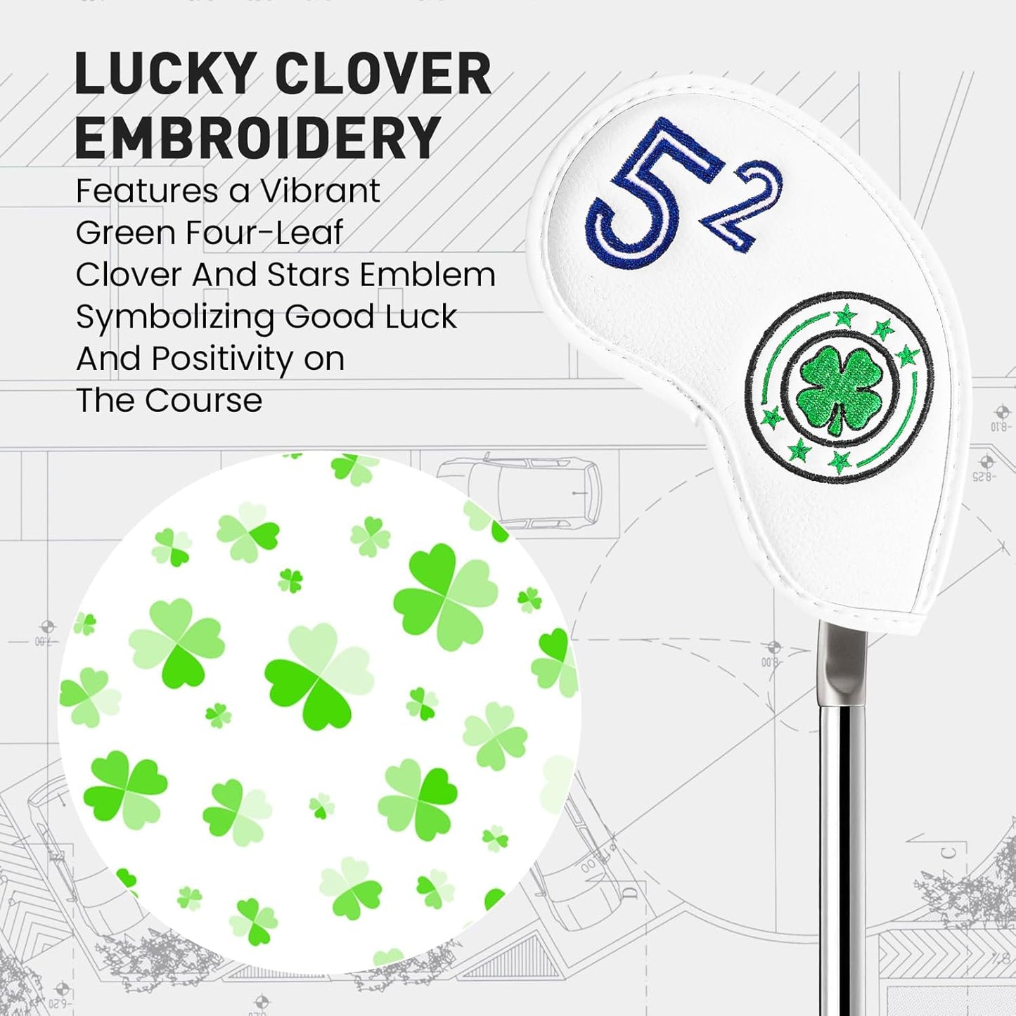 Golf Iron Wedge Head Covers 52° 54° 56° 60° 1 or 4 Pack, Synthetic Leather Clover USA Flag Design Club Head Protection, Universal Headcover Fit Iron Clubs for Men Women