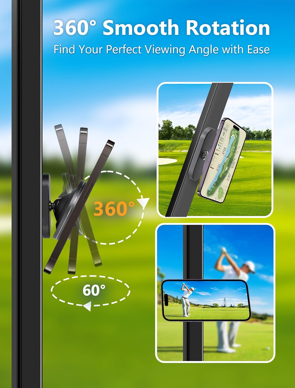 Aluminum Alloy Magnetic Golf Cart Phone Holder with N52 Magnets, Golf Accessories Compatible with MagSafe iPhone 16 Pro Max Plus 15 14 13 12 Mini Fits EZGO Yamaha Club Car Icon, Coolest Golf Gift