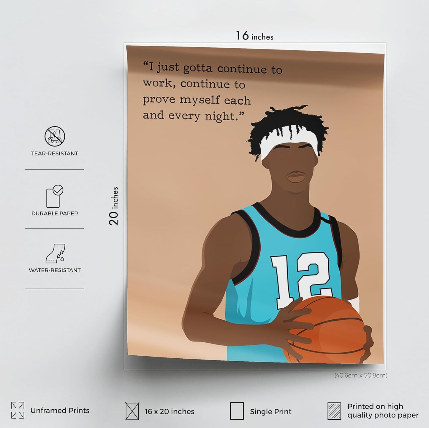 LOLUIS Motivational Basketball Superstar Hand-Drawn Artwork Sport Quote Wall Art Decorations (Unframed 16"x20", Basketball Player 2)