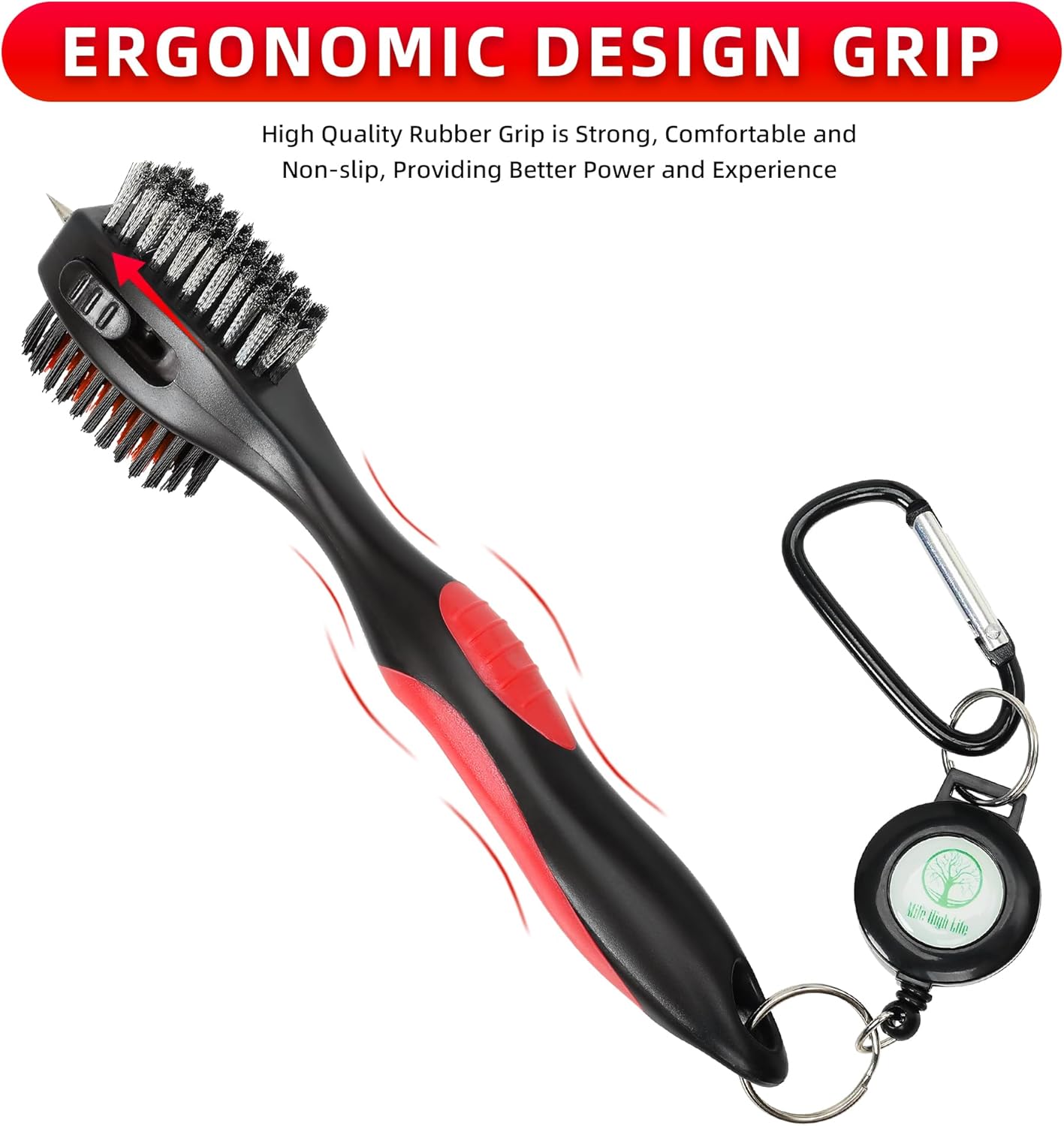 Mile High Life Golf Club Brush, Club Groove Cleaner with 2 Ft Retractable Extension Cord and Aluminum Carabiner, Golf Bag Accessories for Men and Women
