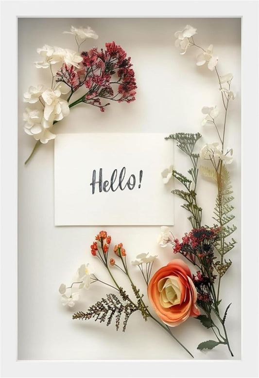 FrameWorks 12" x 18" White Wooden Shadow Box Frame – Soft Felt Back, Tempered Glass, and Included Elegant White Ball Push Pins