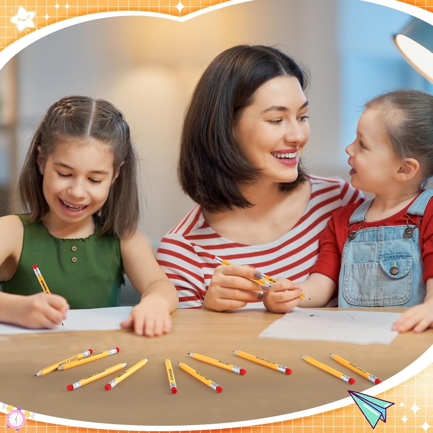 Jetec 100 Pcs Mini Pencils Bulk Inspirational Golf Wooden Half Pencils with Eraser and Motivational Sayings Back to School Gifts for Kids Student Teacher First Day of School(Yellow Color)