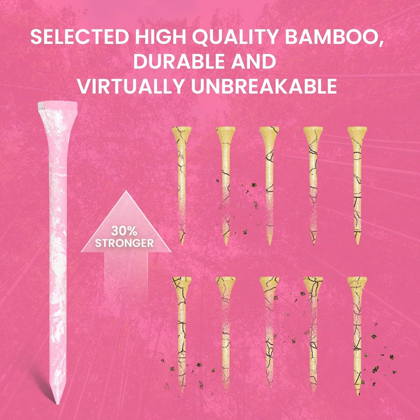 Amy Sport Golf Tees Styllish Bamboo Wooden Coloured Painted Bulk 200 Pack 1 1/2 3 1/4 2 3/4 Inch Tee, Enhanced Visibility Color Purple Pink Green Blue, Practice for Men Women