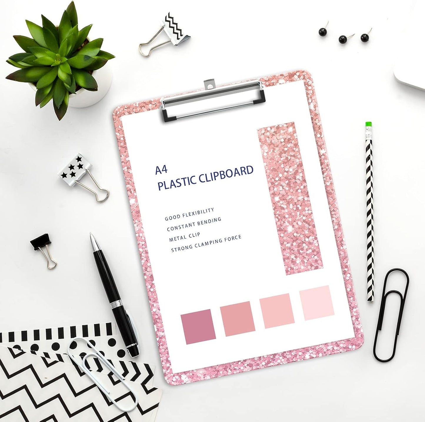 Plastic A4 Clipboards, Cute Clip Board Stardard Letter Size 9 x 12.5 in, Office Decorative for Students Women Men and Kids, Pink Scales