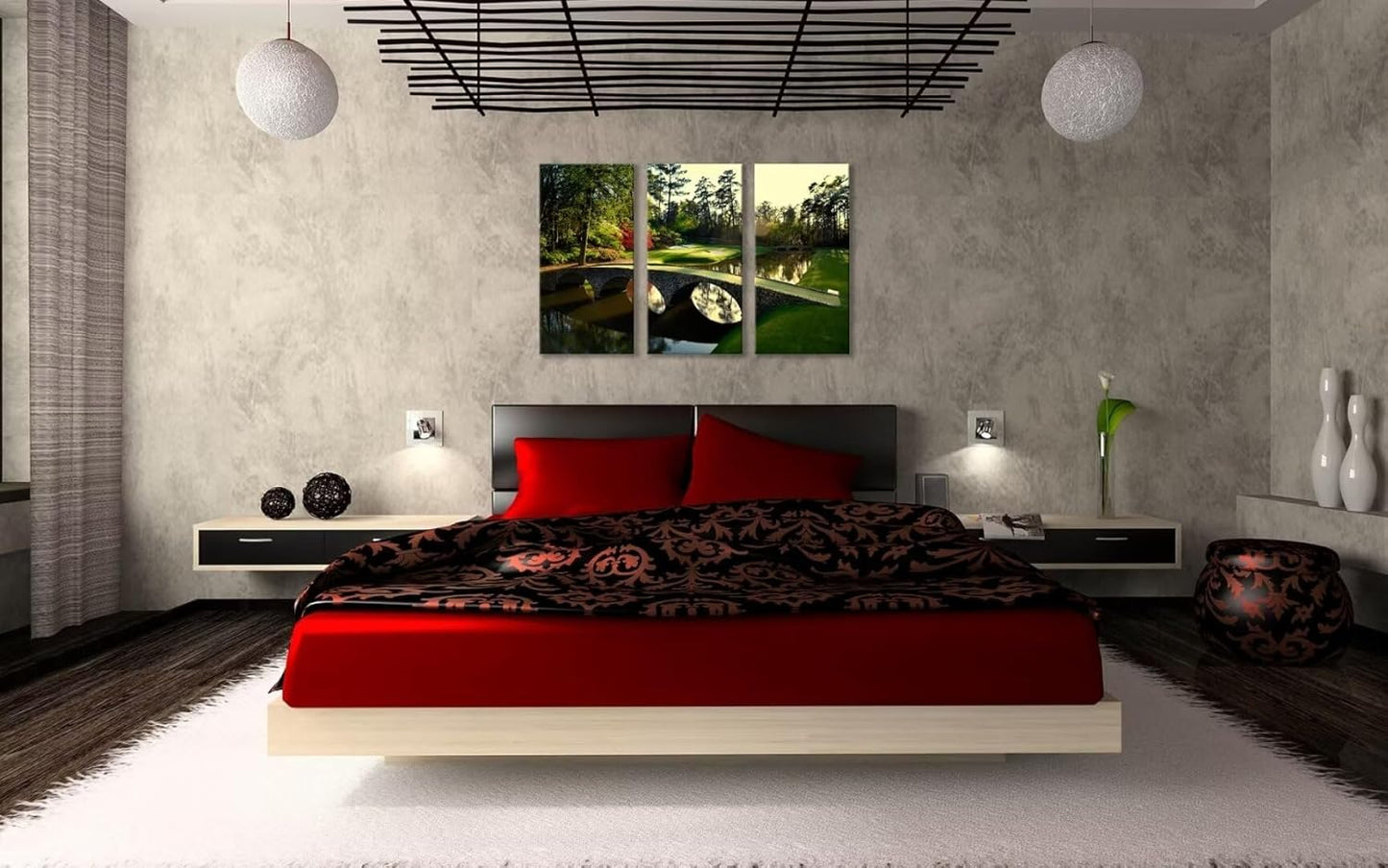 chenchenArt Augusta Golf Course Wall Art for Living Room Bedroom Home Decorations Golf Course Pictures Posters Canvas Prints Modern Artwork Framed Ready to Hang(20''W x 40''H x3)