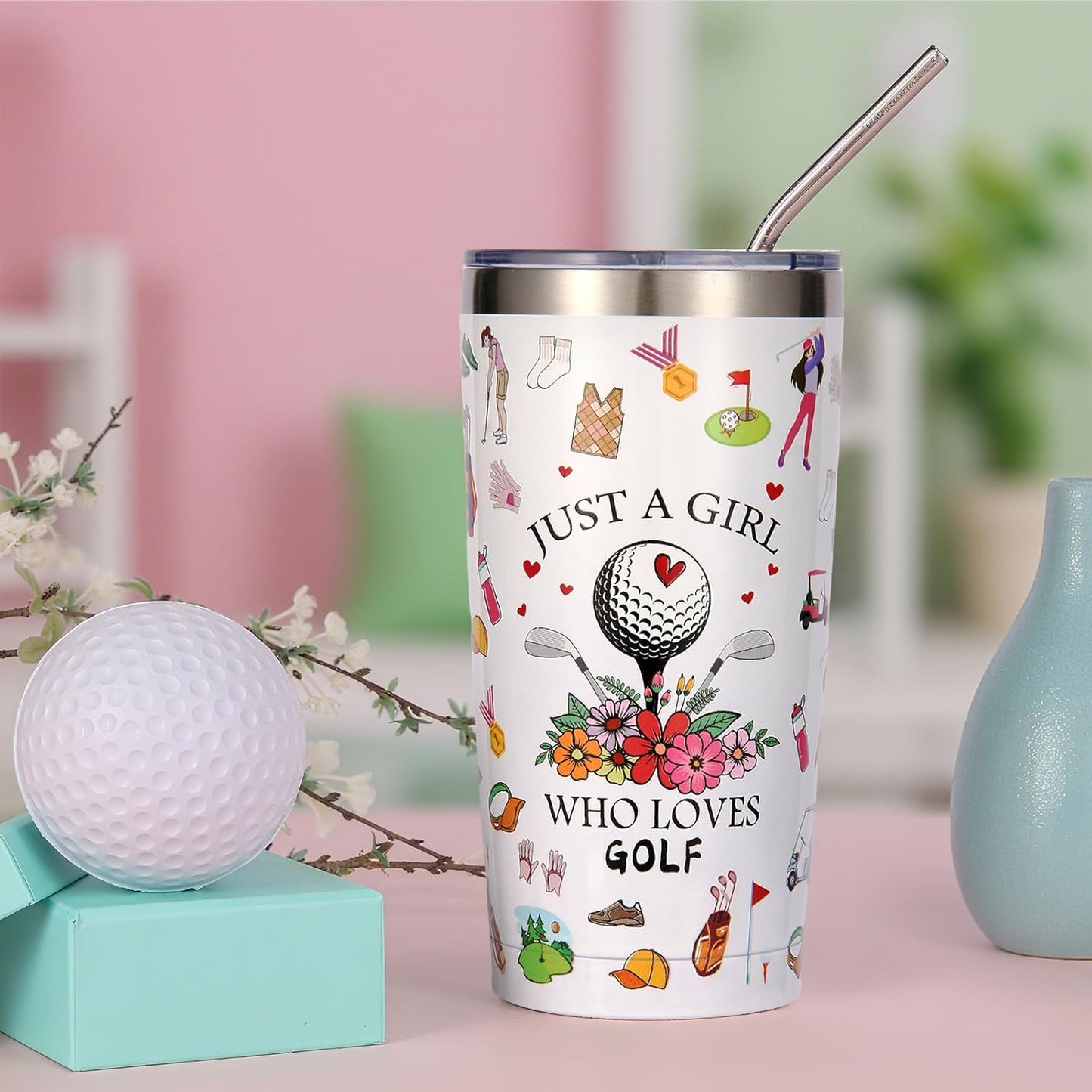 Golf Gifts for Women Unique Gifts Funny Golf Gift for Women Including Tumbler Mug Socks Sport Towel Leather Makeup Bag Notebook Notepad Relief Stress Ball for Birthday Christmas Mother Day