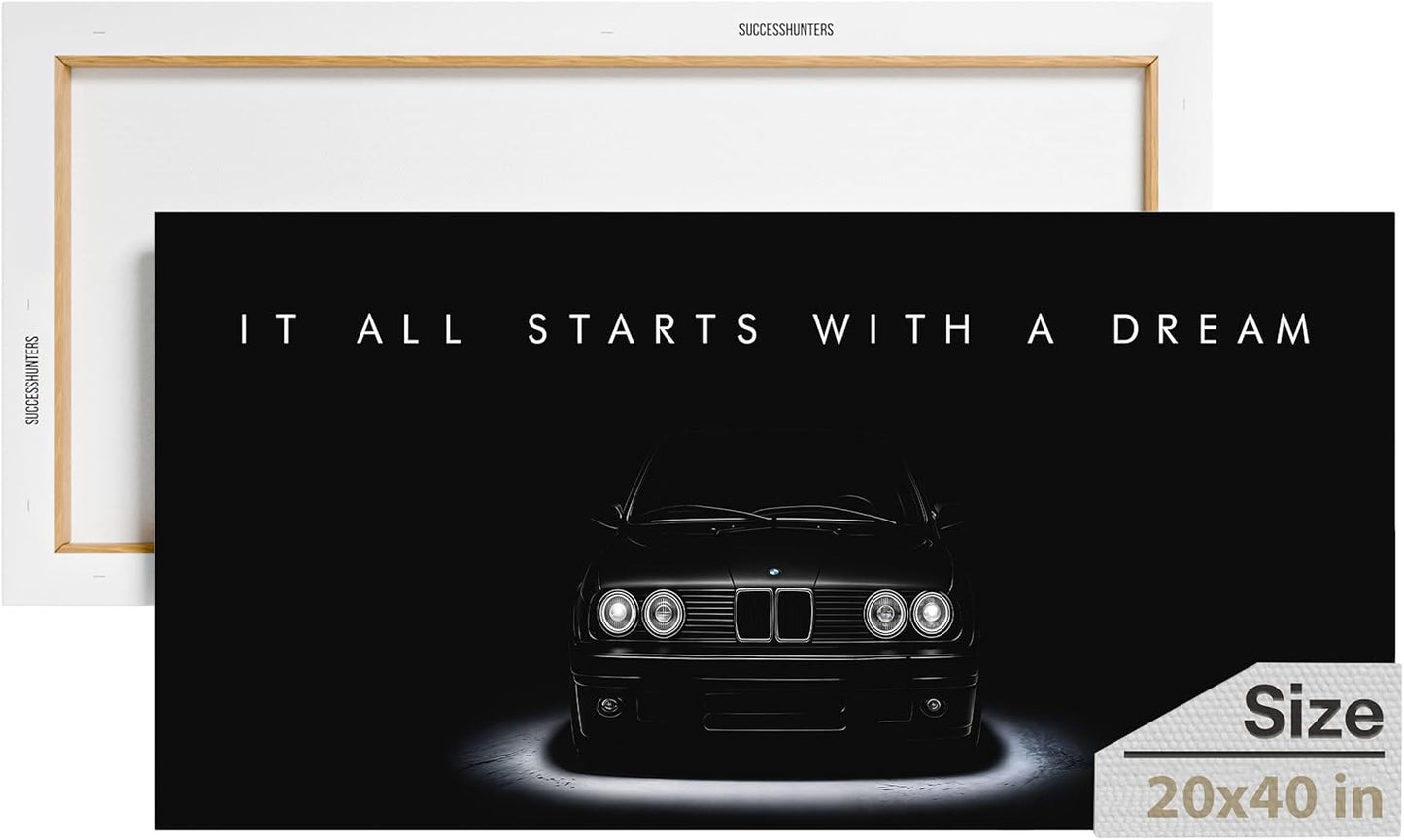 Motivational Wall Art for Office, Super Car Art Canvas, Inspirational Automotive Decor for BMW E30 M3 Sportscar Lovers, Motivational Wall Decor for Office and Home, Car Poster (20" x 40" in)