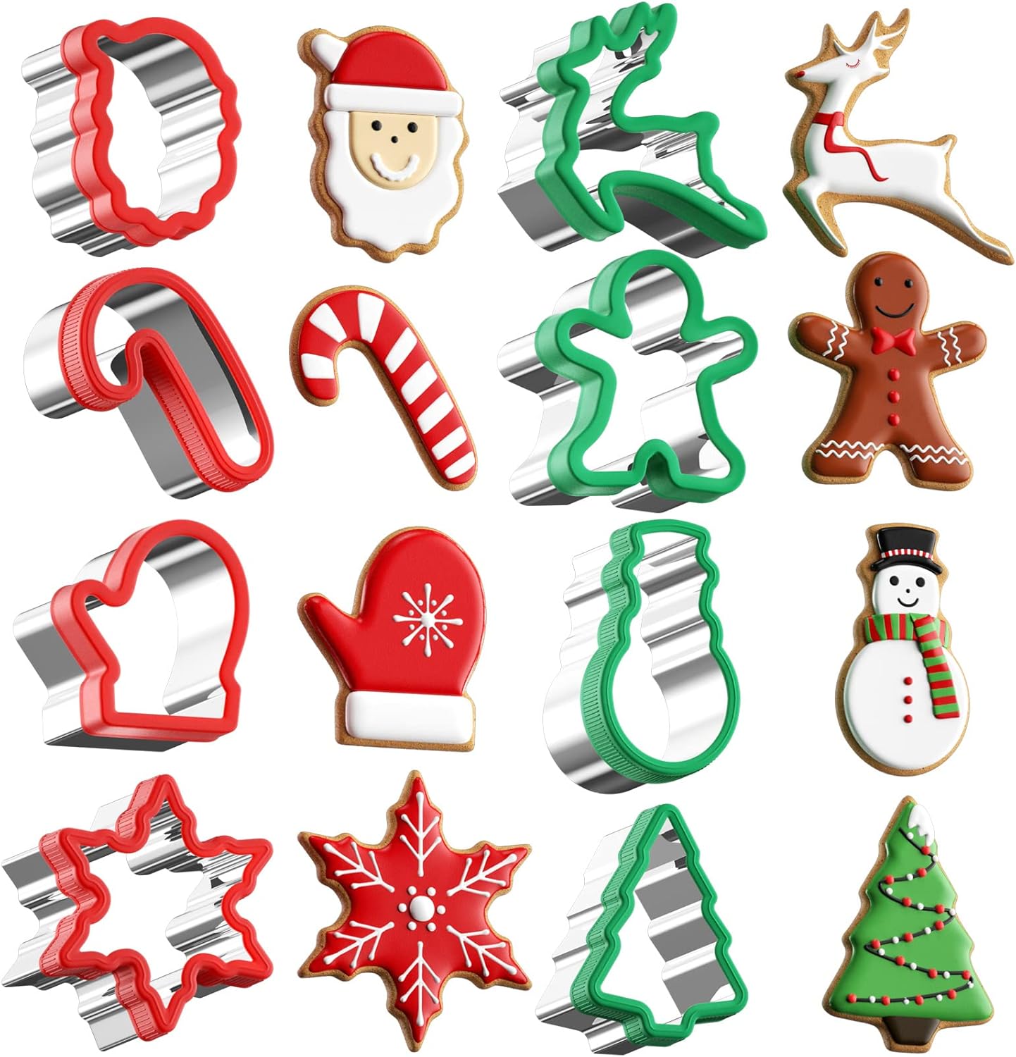 Christmas Cookie cutters Set 8 Pieces, Holiday Cookie Cutters with Comfort Grip, Stainless Steel Baking Cutters Christmas Shapes for Xmas, Gingerbread Man, Snowflakes, Christmas Tree, Santa, etc