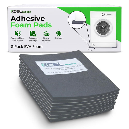 XCEL Set of 8 Gray Multi-Purpose Anti-Vibration Pads with Self Adhesive – Protection for Furniture & Appliances – Closed Cell Foam Rubber Pad, 6” x 6” x ¼”