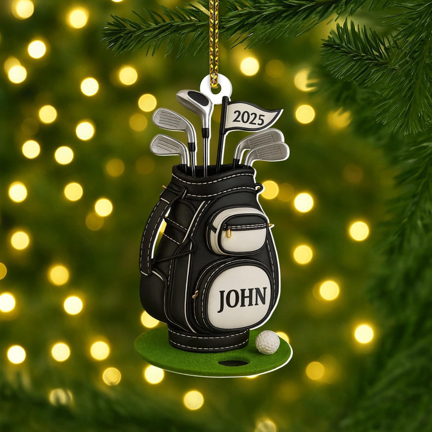 Personalized Golf Christmas Ornament 2025, Custom Name Bag, and Golfer Outfit Gilf, Ball Head Ornament with Santa Hat, Gifts for Golf Lovers 5