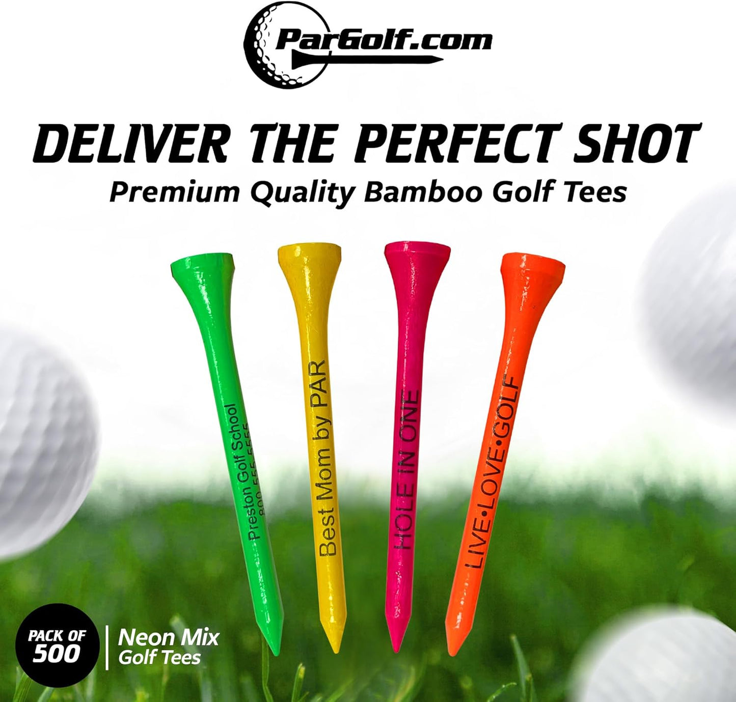 3 ¼ Bamboo Golf Tees, Customizable Golf Tees with Imprinted Messages, Essential Equipment & Ideal Gift for Golfers