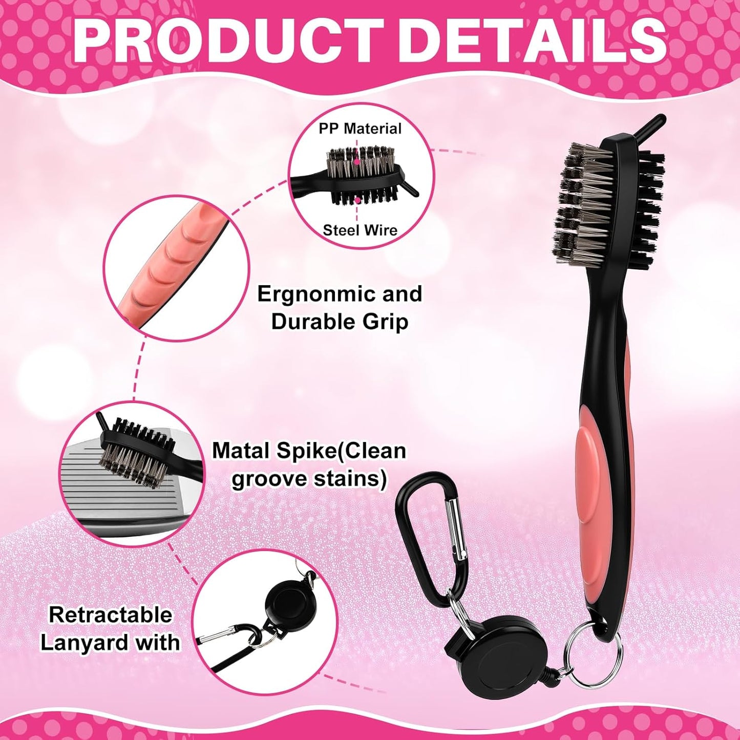 9 Pcs Golf Accessories Kit Included Golf Tees Towel Divot Tool Cleaner Brush Ball Bag PVC Makeup Bag with Chenille Letter Patch for Women Men Christmas Birthday Retirement Gifts