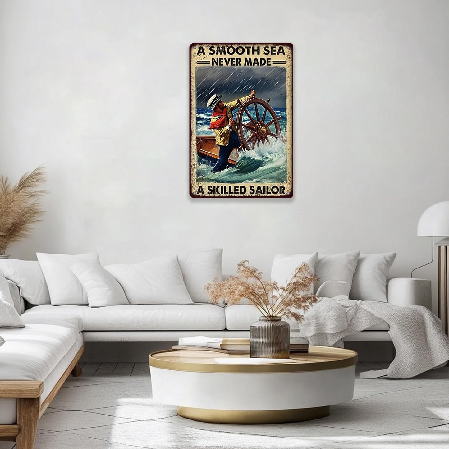Vintage Tin Sign Metal Poster Plaque A Smooth Sea Never Made A Skilled Sailor Sailing Ship Poster Metal Sign Iron Painting Retro Wall Decor for Home Hotel Cafes Sign Gift 8x12 Inch