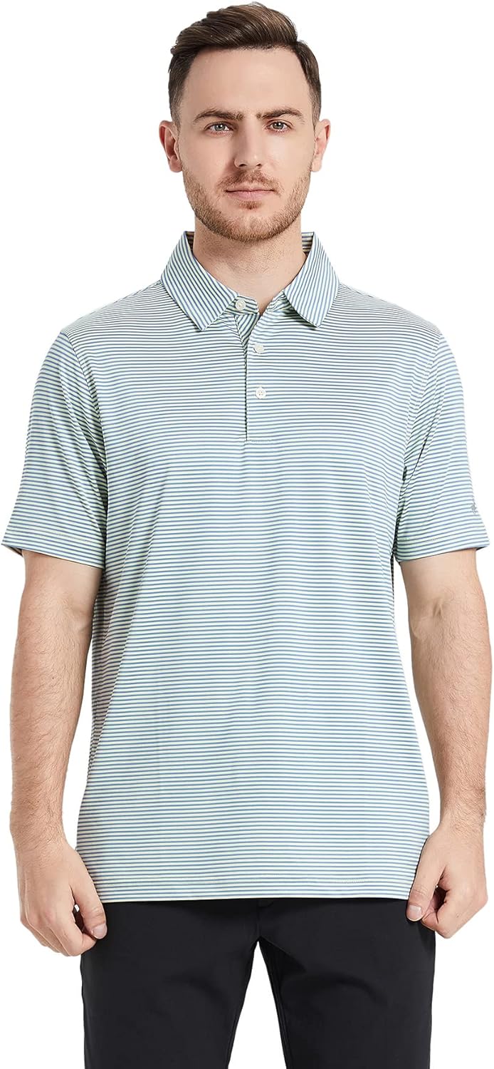 Golf Shirts for Men Dry Fit Short Sleeve Print Performance Moisture Wicking Polo Shirt
