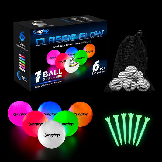 KINGTOP Upgraded Glow in The Dark Golf Balls - Super Bright Light Up LED Golf Ball - with Glow Golf Tees and Storage Bag - Fun Night Golfing Gift for Men and Women | Backyard Putting Greens